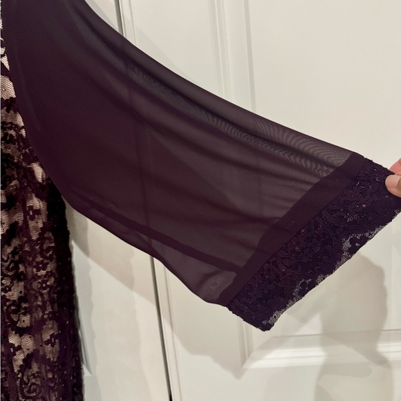 R&M Richards Plum Formal Lace Sequin Floral Sheath Dress 14W Mother of Bride - Picture 2 of 13